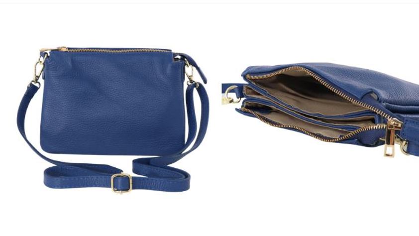 Royal Blue Italian Leather Triple Section Crossbody Bag