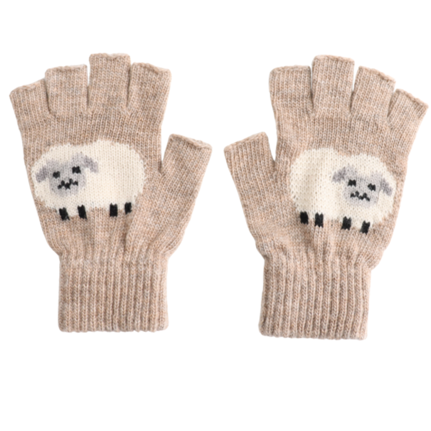 Fingerless Fluffy Sheep Gloves Mushroom
