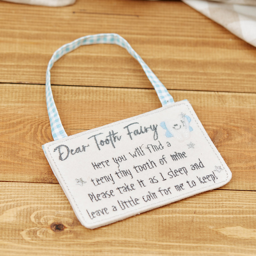 Baby Boy Tooth Fairy Envelope Blue Felt Fabric With Embroidery