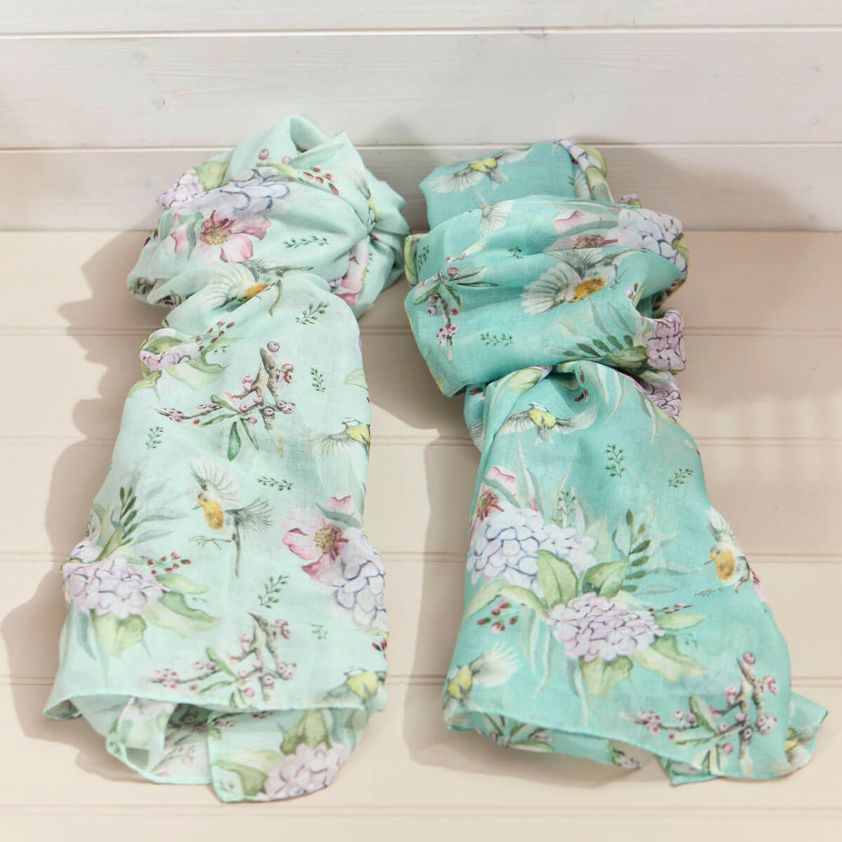 Floral Feathered Bird All Over Pattern Scarf