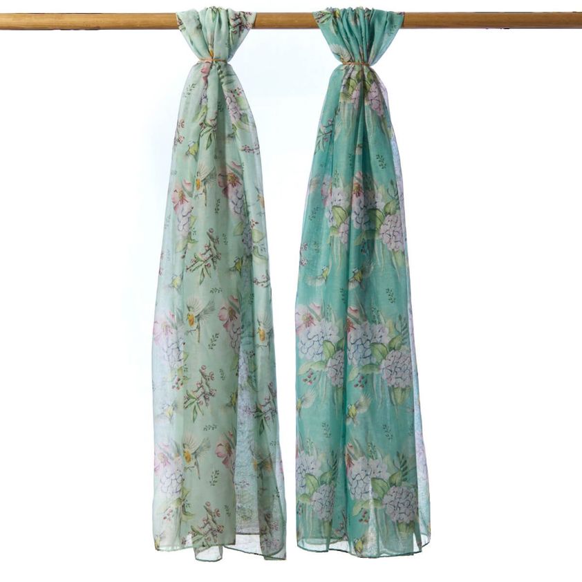 Floral Feathered Bird All Over Pattern Scarf