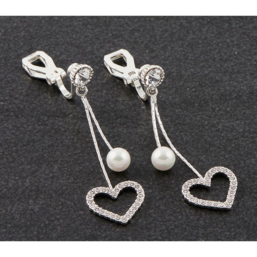Hang Heart Silver Plated Clip on Earrings