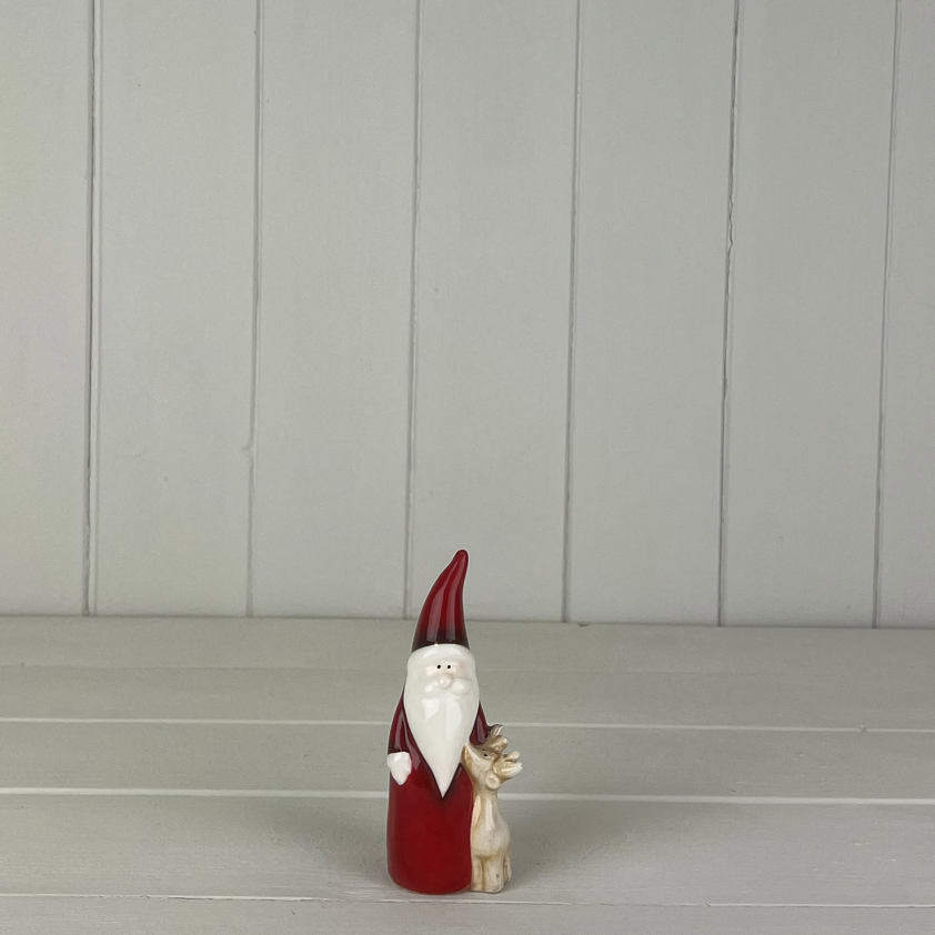 Red Ceramic Santa with Reindeer (11cm)