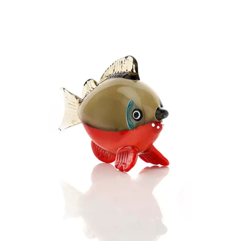 Glass Grey & Orange Fish miniature ornament