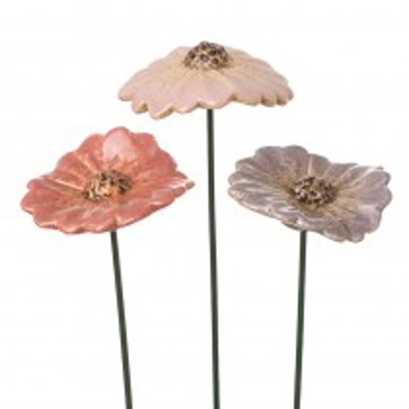 Ceramic Pink Daisy Stake Mix 3