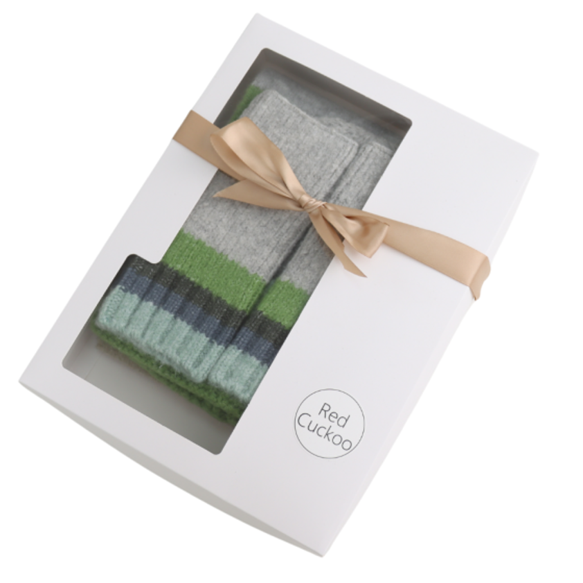 Blue Green Grey Hat Gloves Scarf Set