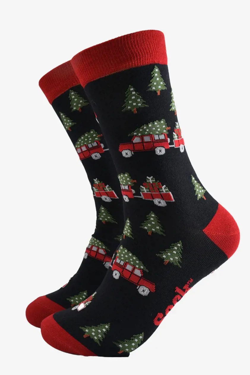 Black Christmas Tree Off Roader Men's Bamboo Socks