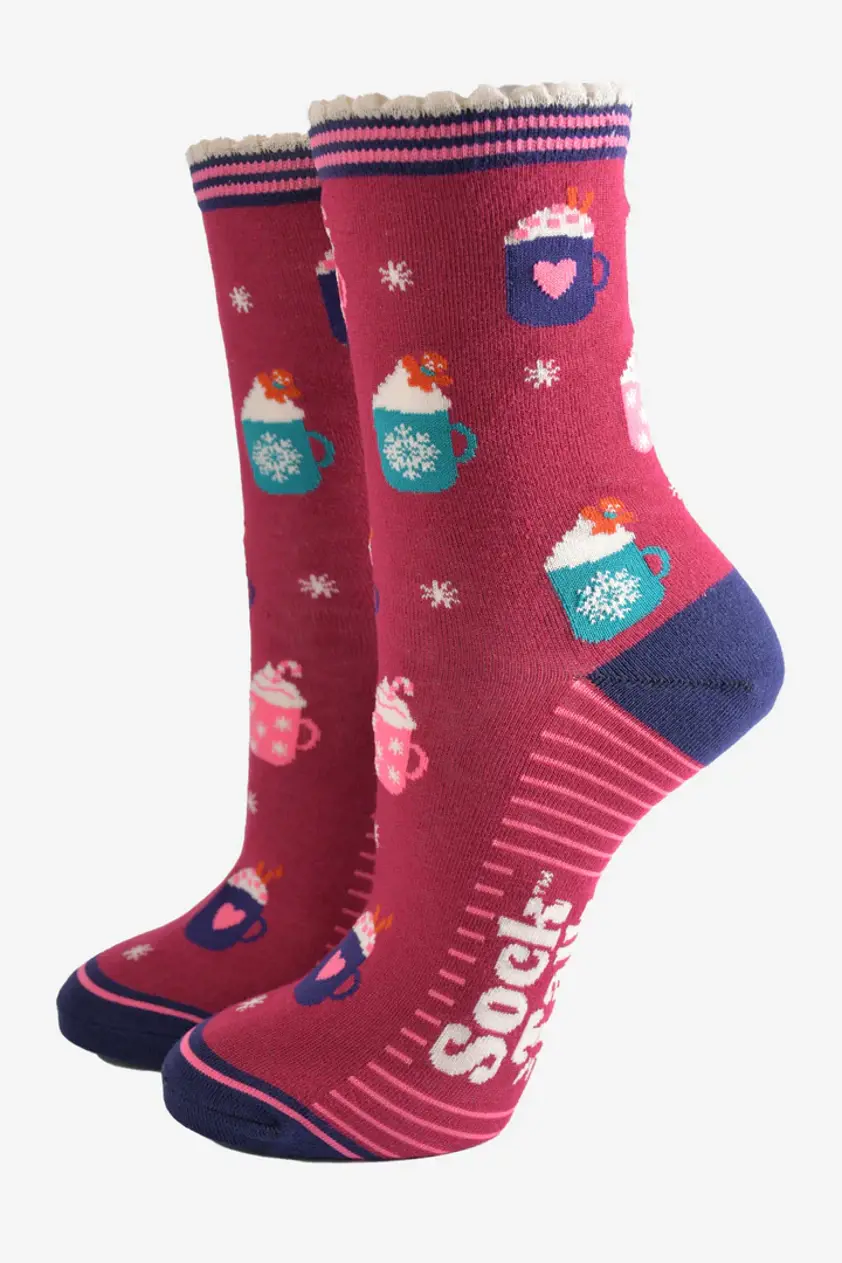 Women's Bamboo Socks Berry Winter Hot Drinks