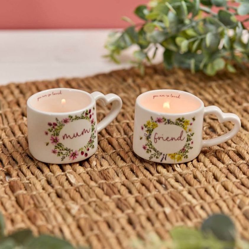 Floral Wreath Ceramic Tea Light Holder With Heart Shaped Handle 1 of 2 Asstd Wording
