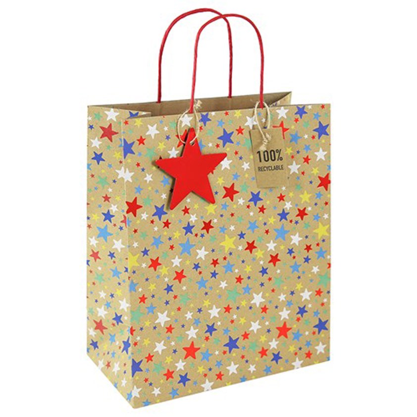 Kraft Multi Stars Gift Bag Large