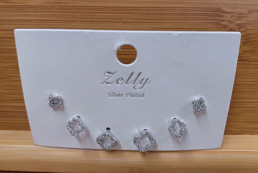 Earring Pack Of 3 Assorted Open Clover Silver