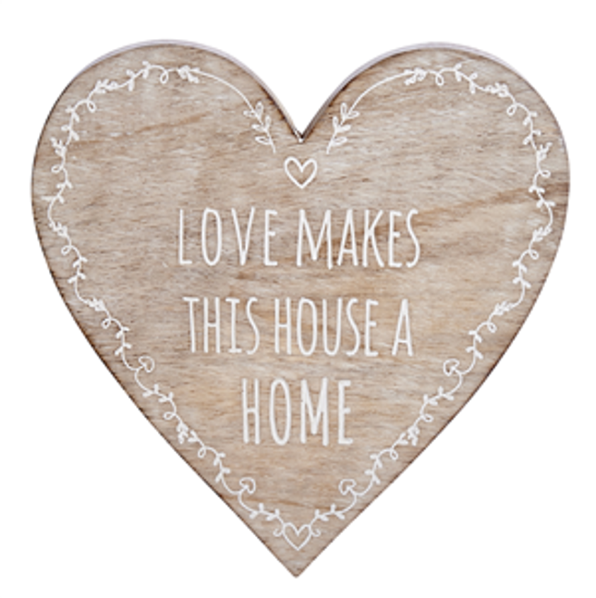 'Love makes ...' etched wooden heart sign
