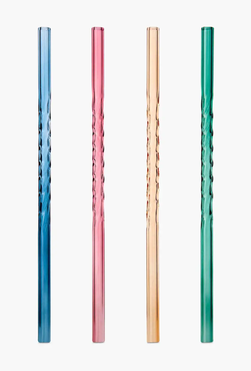 Twist Glass Straws - Set of 4 colours with Cleaning Brush
