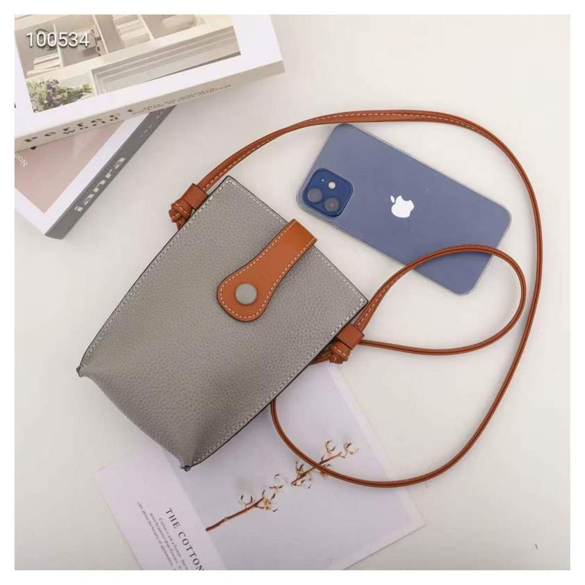 Grey Leather Phone Bag