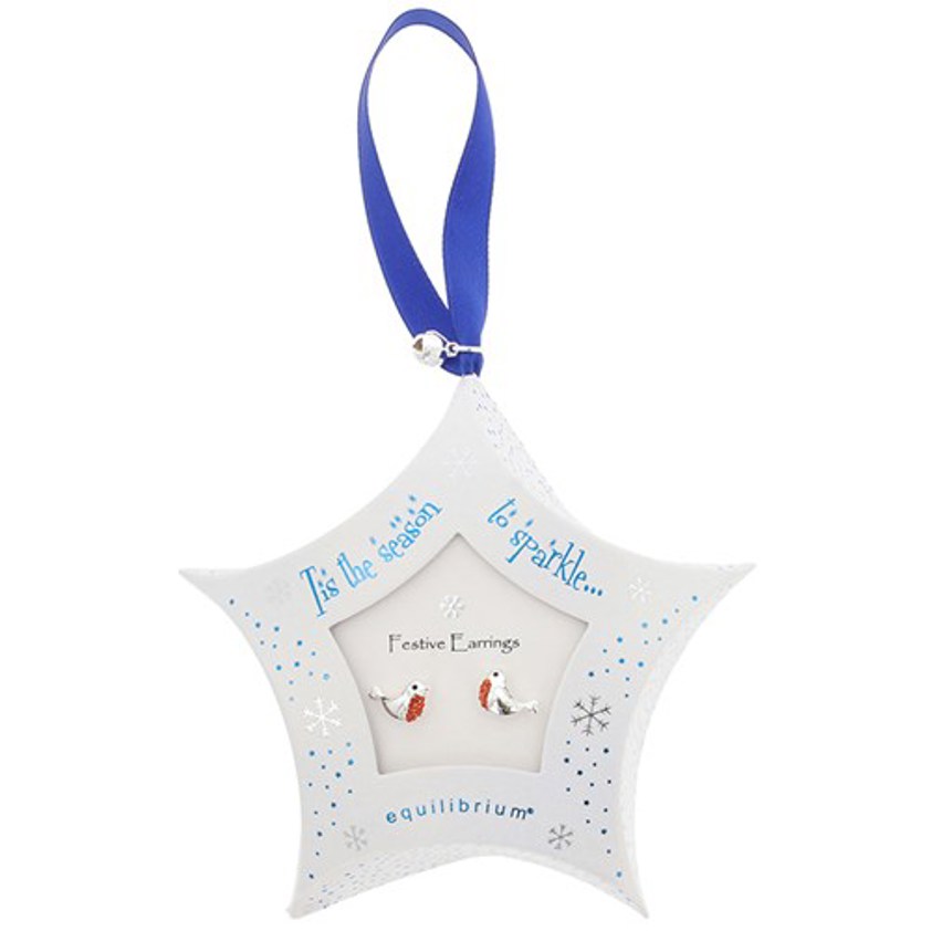 Festive Sparkle Silver Plated Robin Earrings