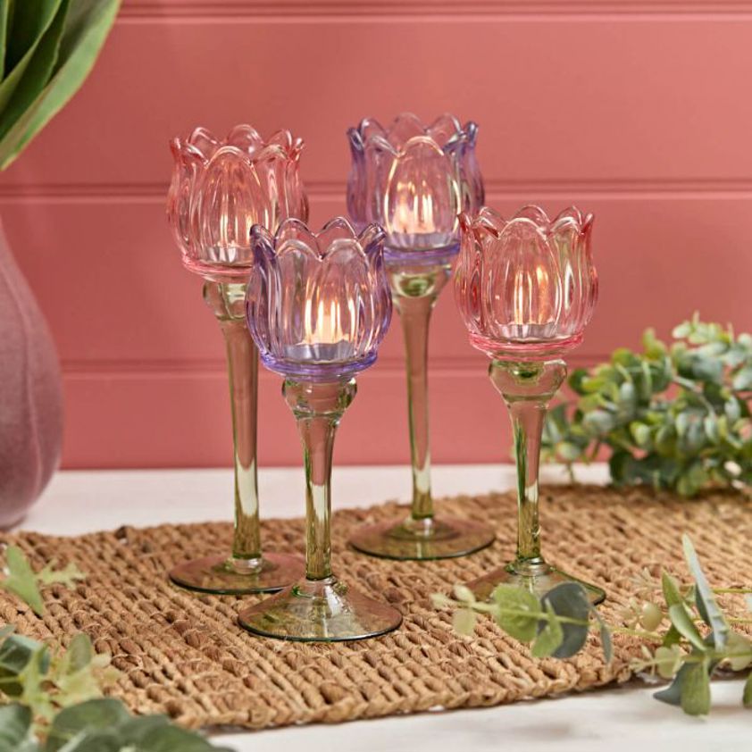 Glass Tulip Shaped Candle Holder