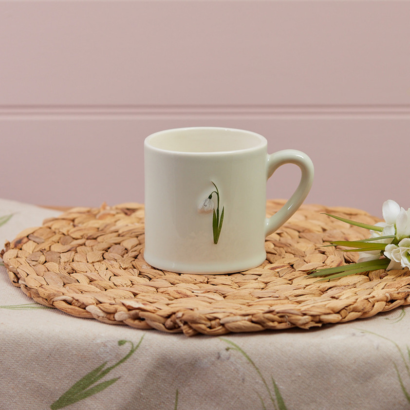 Snowdrop Mug Pale Grey Embossed Stoneware