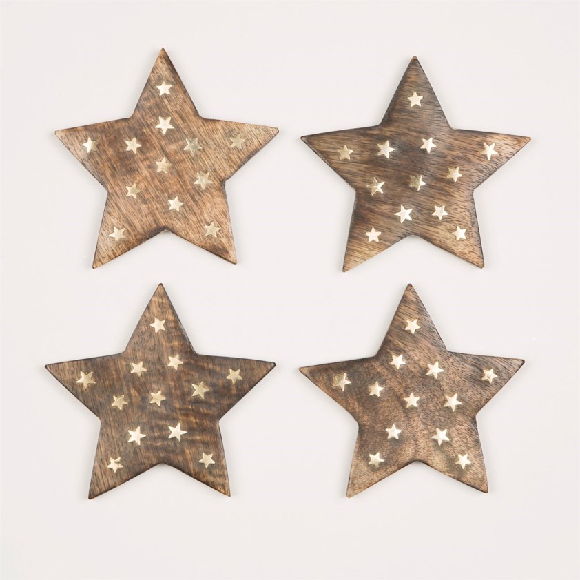 Wooden Star Coaster with Brass Inlay