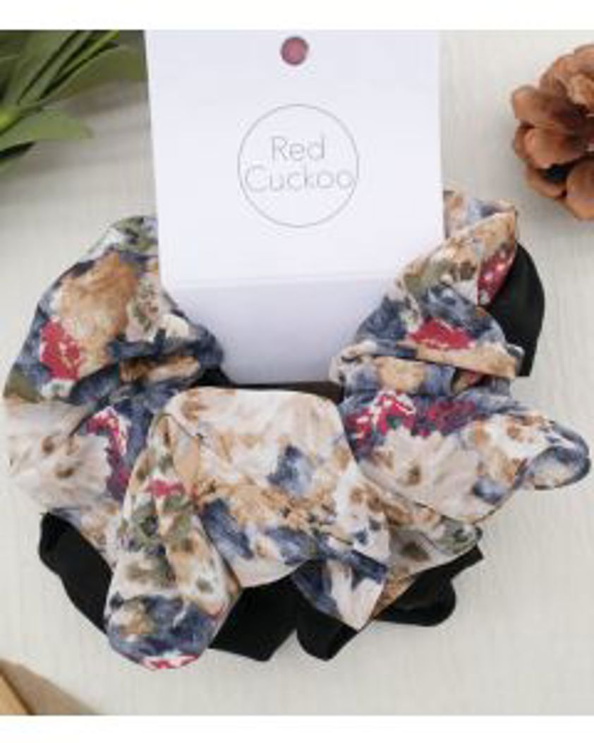 Floral Scrunchies Twin Pack Grey