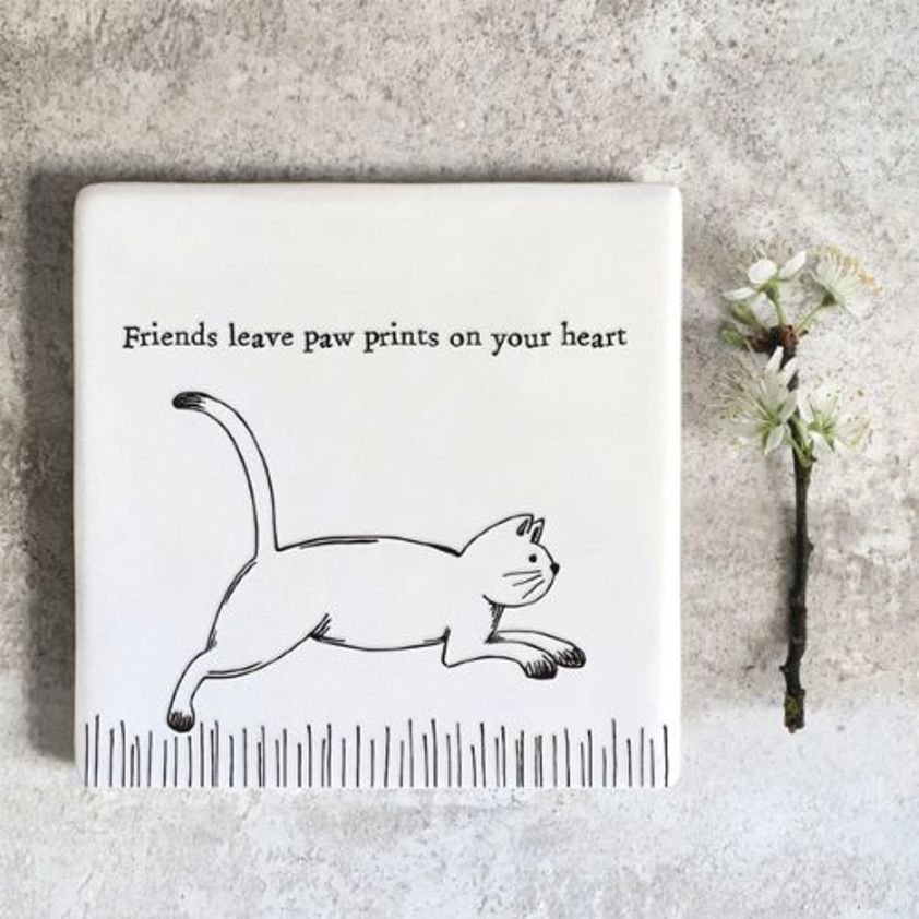 Square porcelain coaster running cat