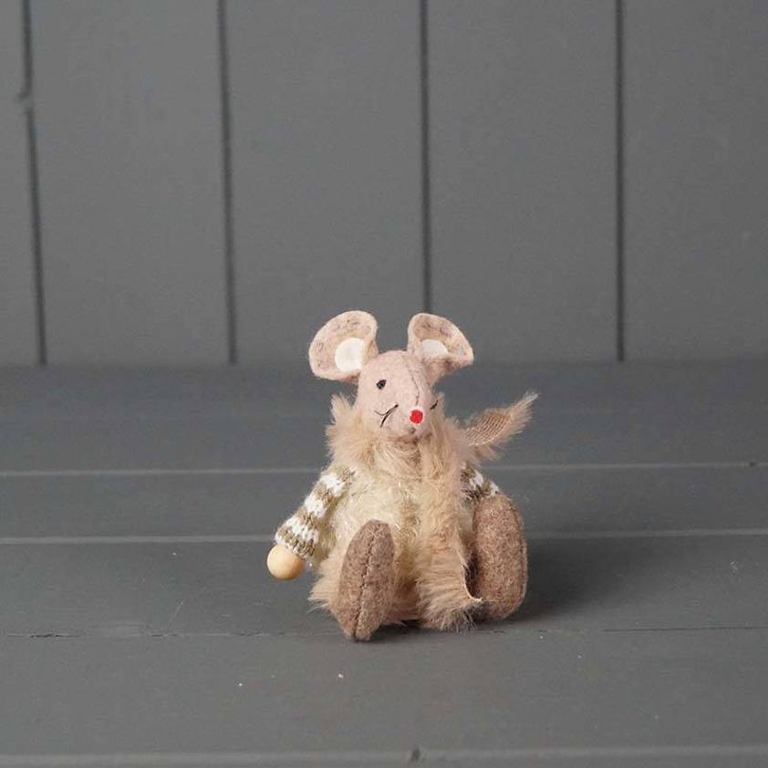 Fabric Sitting Mouse Beige (8cm)