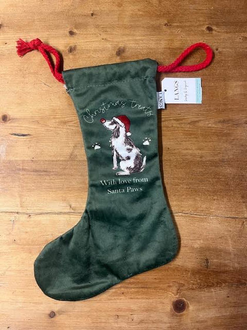 Christmas Stocking Woofmas Green Velour Fabric