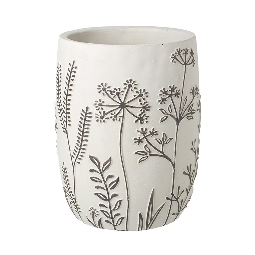 Short Black & White Flower Patterned Pot