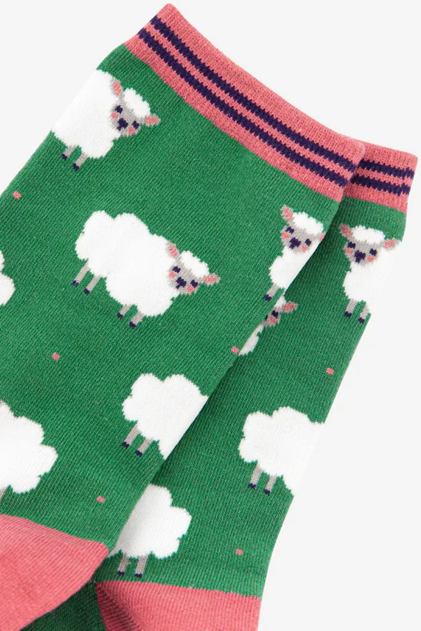 Women's Bamboo Socks - Green/Pink, Lambs