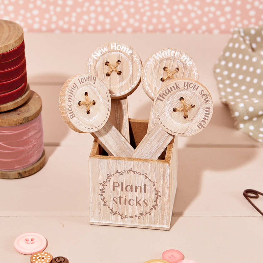Button Plant Stick Wooden With Quote