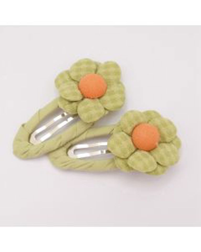 Flower Hair Clips Twin Pack Green