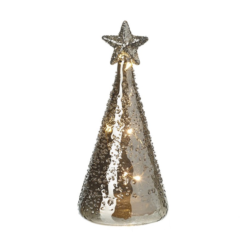 Light Up Silver Glass Tree With Star Small