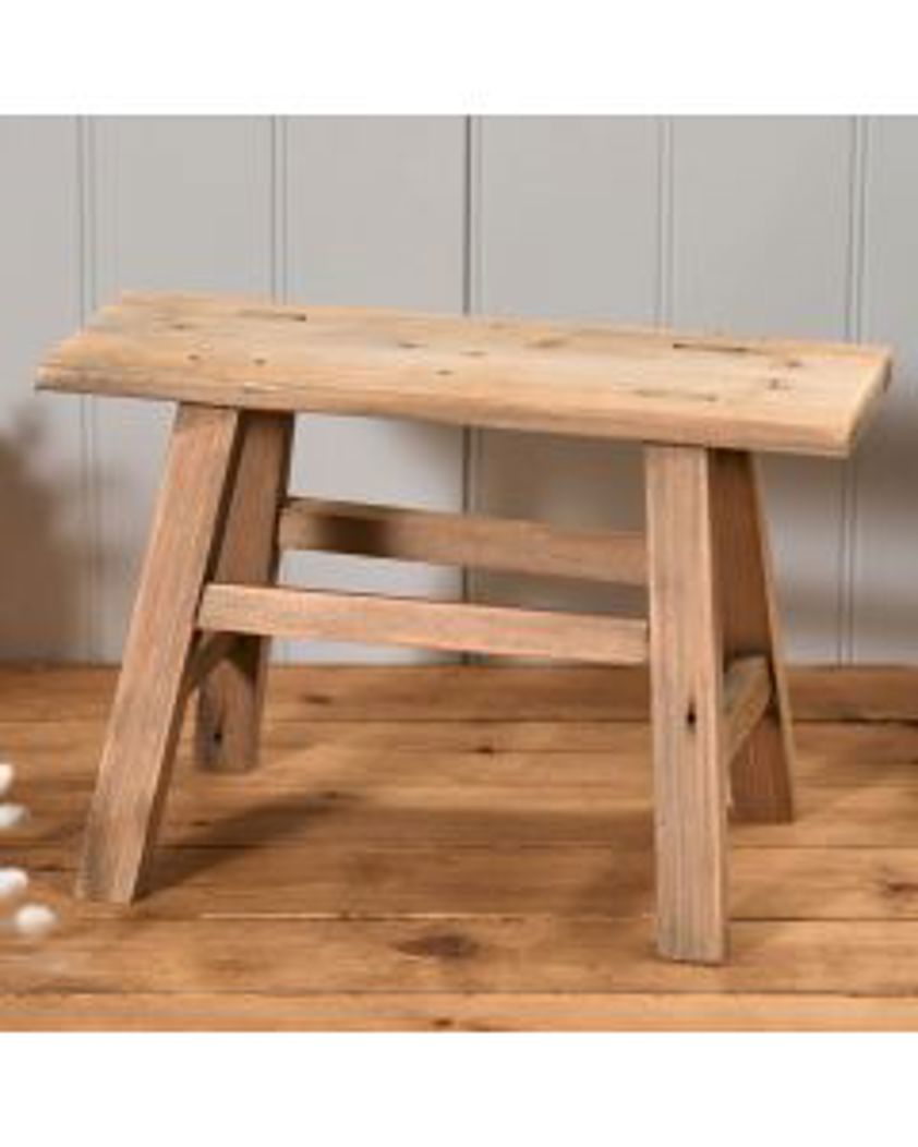 Recycled Wood Ornamental Large Rectangular Stool
