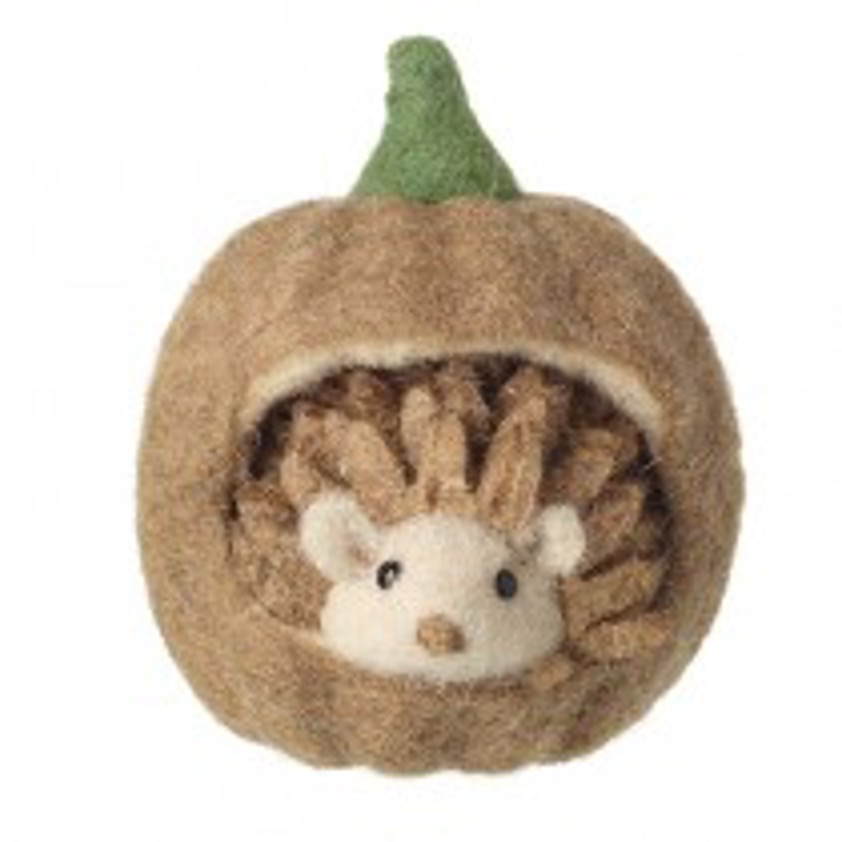 Felt Hedgehog In Pumpkin