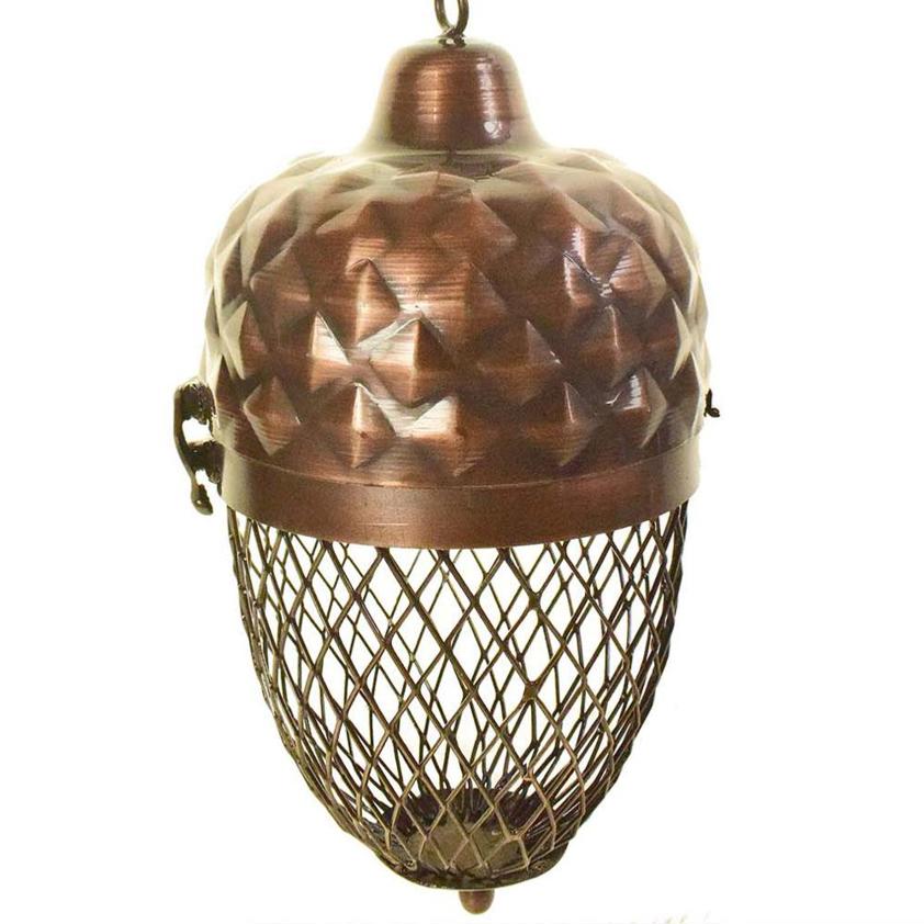 Hanging bird feeder acorn shape metal 13x21cm