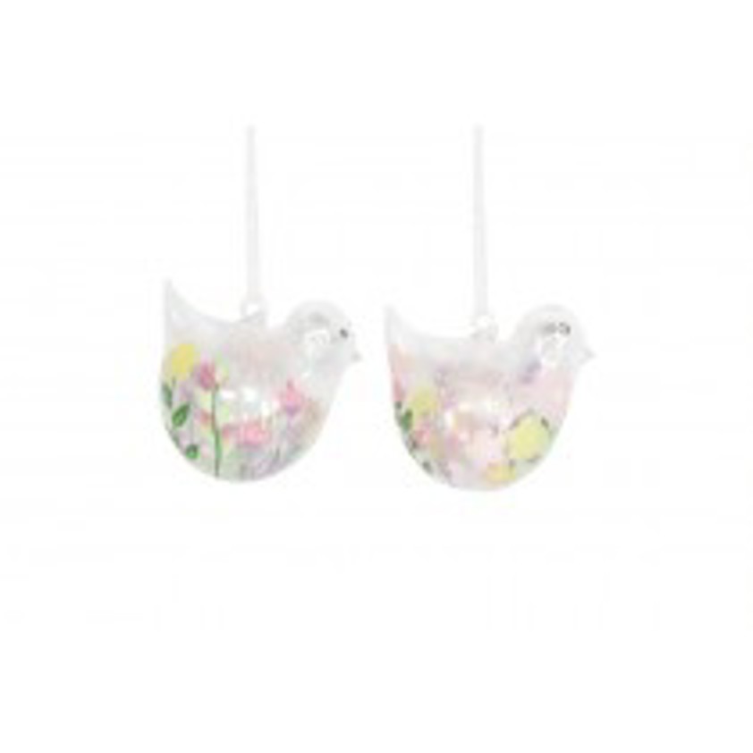 Pastel Flowers Glass Bird Baubles