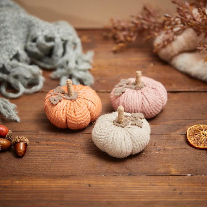 Autumn Pumpkin Ornament Pastel Knit Effect Fabric