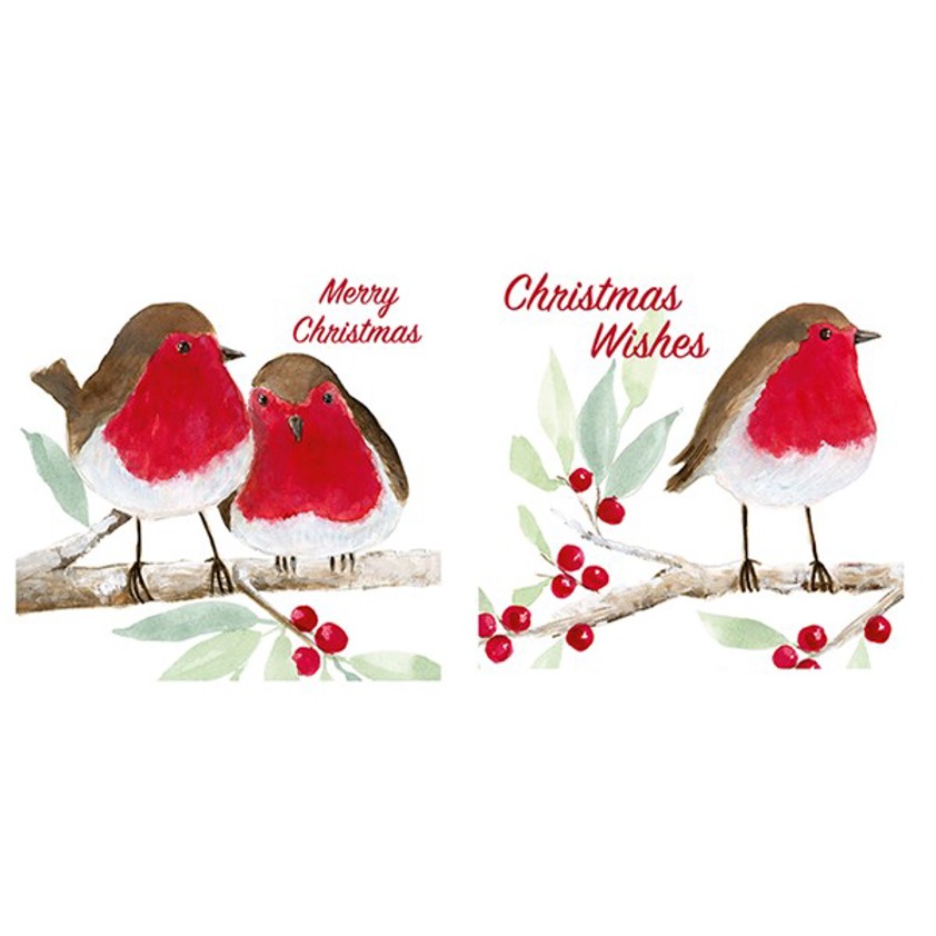 White Kraft Christmas Cards Robin (2 Assorted)