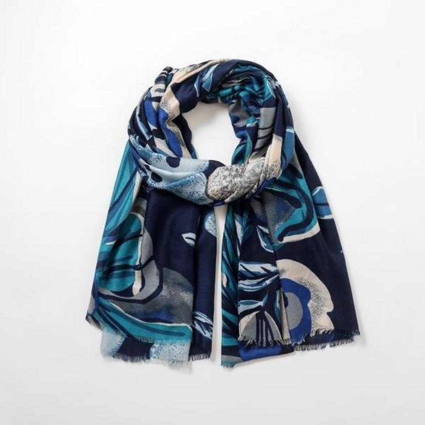 Bold Floral Blue Scarf