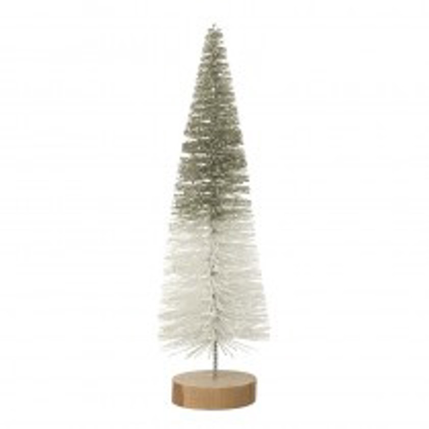 White & Gold Brush Tree On Wooden Base