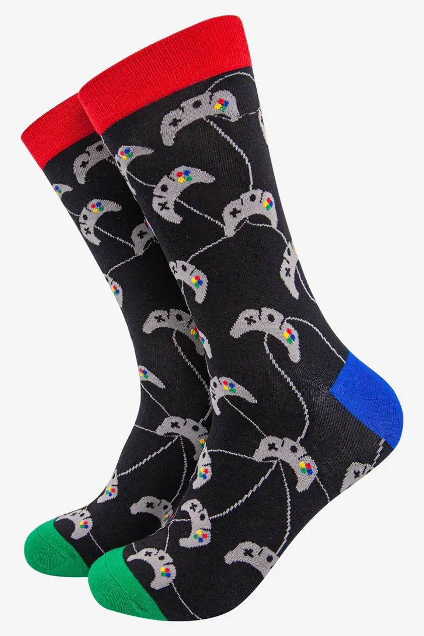 Men's Retro Games Console Print Bamboo Socks in Black