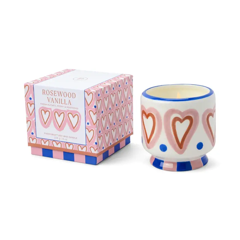 A Dopo 8oz./226g Hearts Ceramic Candle - Rosewood Vanilla