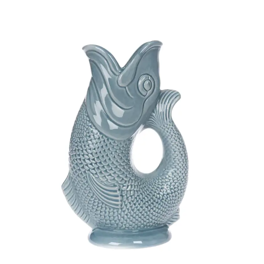 Blue Grey Gluggle Jug / Fish Vase