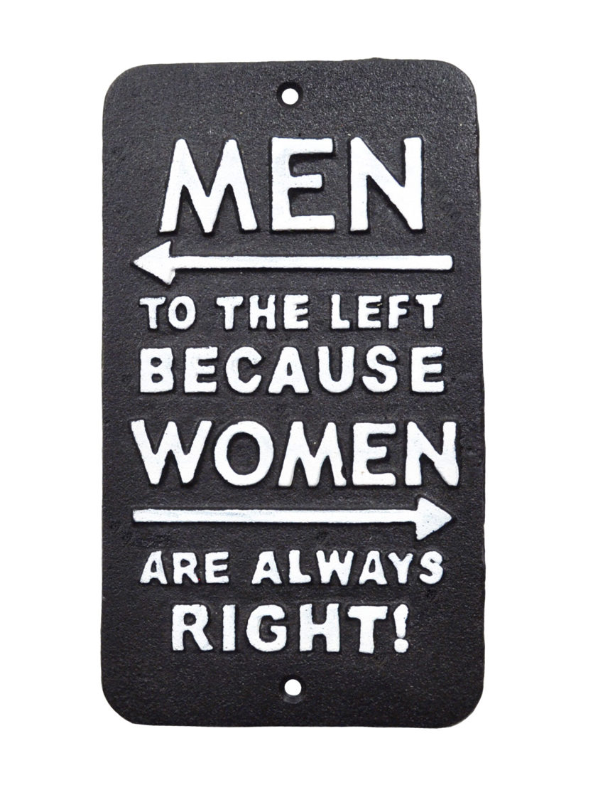 Men to left sign