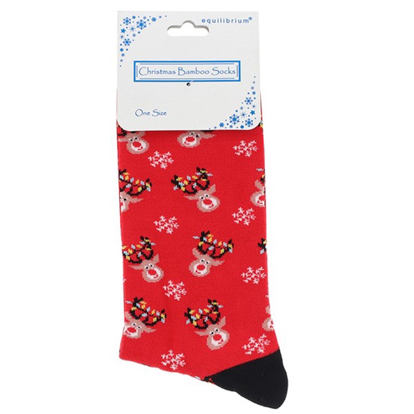 Mens Christmas Bamboo Socks Reindeer Lights