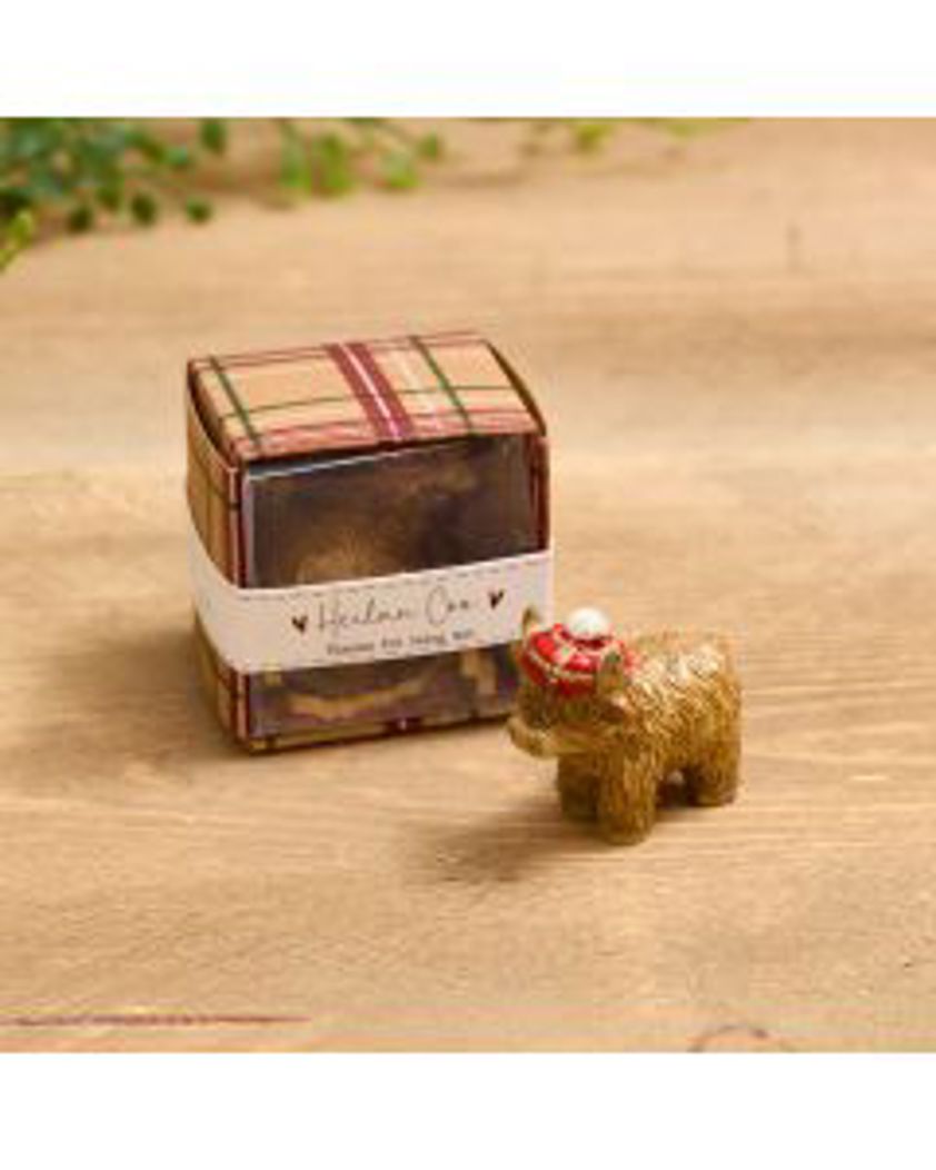 Highland Cow Resin Keepsake With Tartan Gift Box