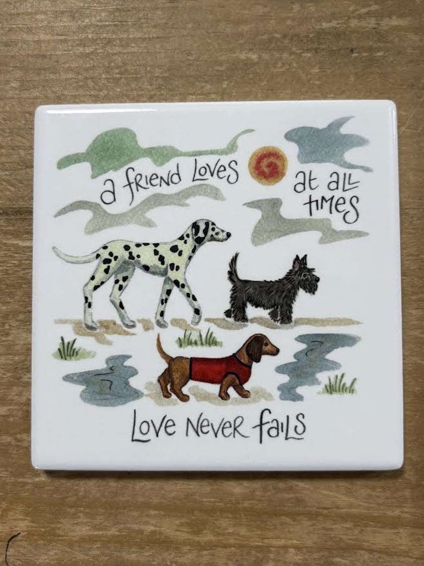 A friend loves at all times Hannah Dunnett Dogs + Cats Coasters