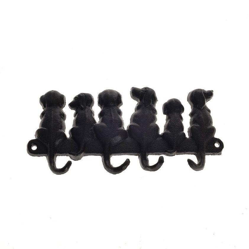 Cast Iron Wall Mounted Dog Family Hanger In Black Finish