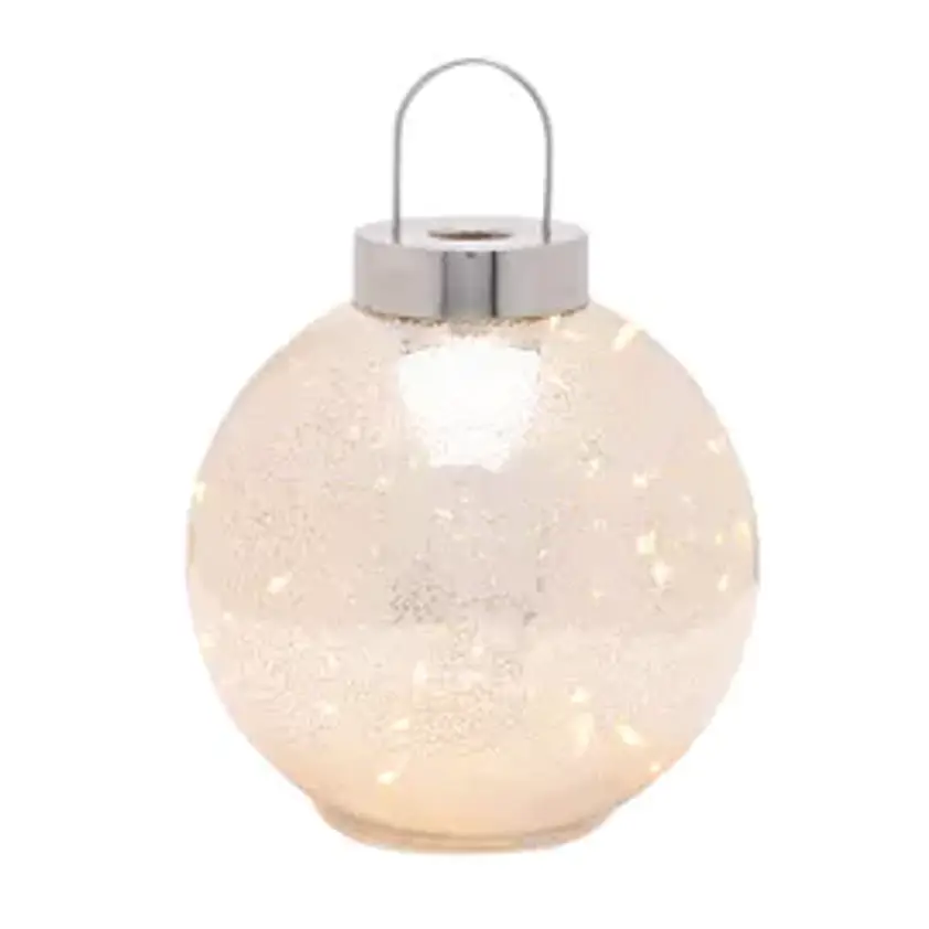 Silver LED Light Up Glass Bauble Decoration 15cm