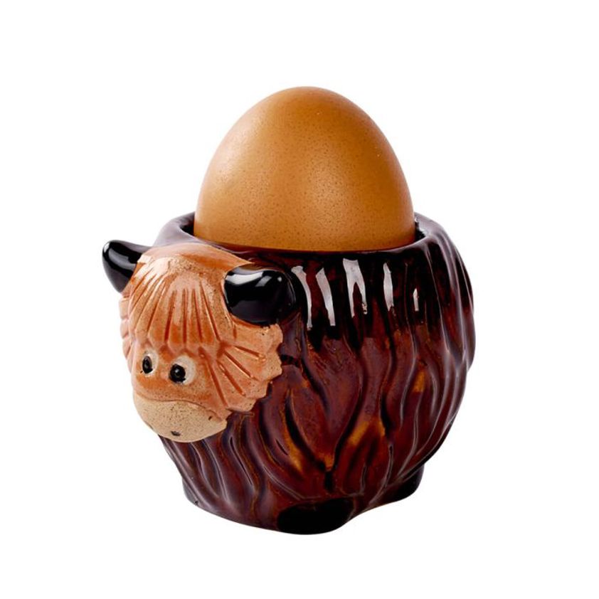 Highland Cow Eggcup Brown Stoneware With Light Brown Face