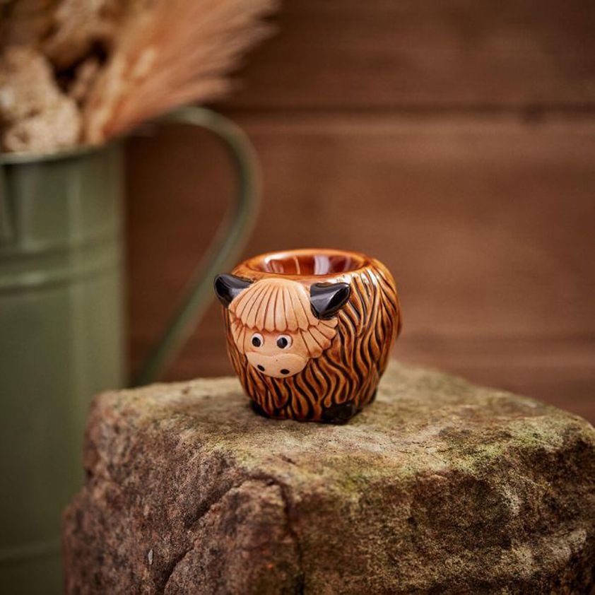 Highland Cow Eggcup Brown Stoneware With Light Brown Face